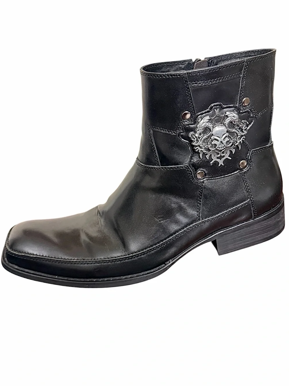 ECCO McCollins Men Black Leather Skull dragon  Boots Y2K